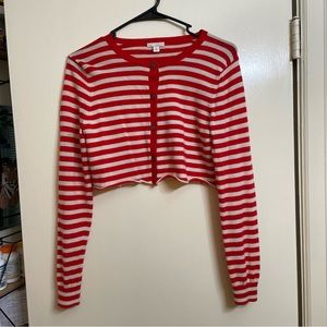 Cropped Candy Cane Cardigan Sweater